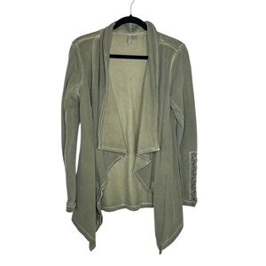 Cato Boho Laced Sleeve Faded Army Green Open front Cardigan size Small